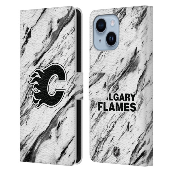 NHL Calgary Flames Marble Leather Book Wallet Case Cover For Apple iPhone 14 Plus