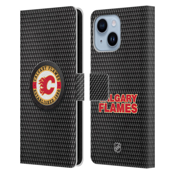 NHL Calgary Flames Puck Texture Leather Book Wallet Case Cover For Apple iPhone 14 Plus