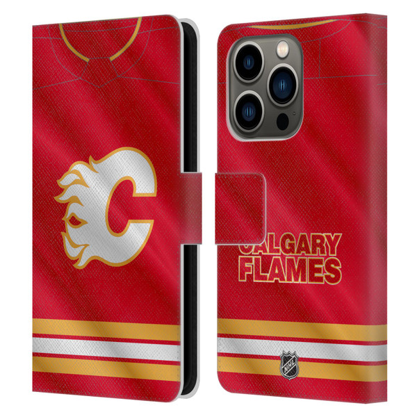 NHL Calgary Flames Jersey Leather Book Wallet Case Cover For Apple iPhone 14 Pro