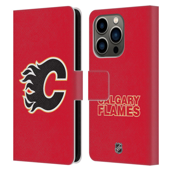 NHL Calgary Flames Plain Leather Book Wallet Case Cover For Apple iPhone 14 Pro