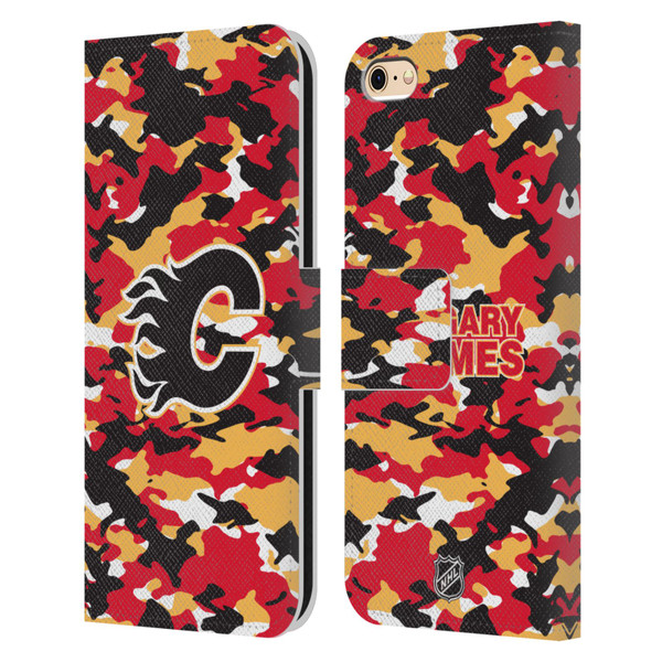 NHL Calgary Flames Camouflage Leather Book Wallet Case Cover For Apple iPhone 6 / iPhone 6s
