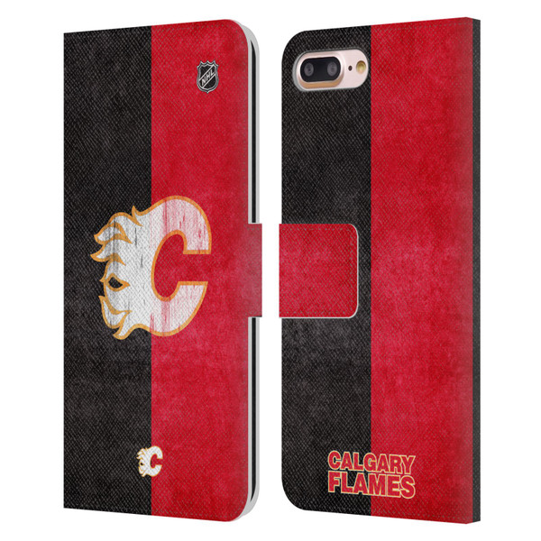 NHL Calgary Flames Half Distressed Leather Book Wallet Case Cover For Apple iPhone 7 Plus / iPhone 8 Plus