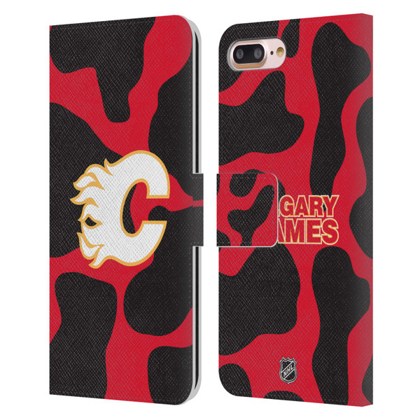 NHL Calgary Flames Cow Pattern Leather Book Wallet Case Cover For Apple iPhone 7 Plus / iPhone 8 Plus