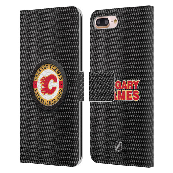 NHL Calgary Flames Puck Texture Leather Book Wallet Case Cover For Apple iPhone 7 Plus / iPhone 8 Plus