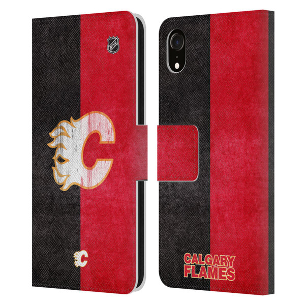 NHL Calgary Flames Half Distressed Leather Book Wallet Case Cover For Apple iPhone XR