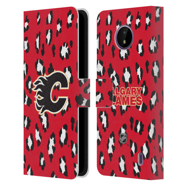NHL Calgary Flames Leopard Patten Leather Book Wallet Case Cover For Nokia C10 / C20