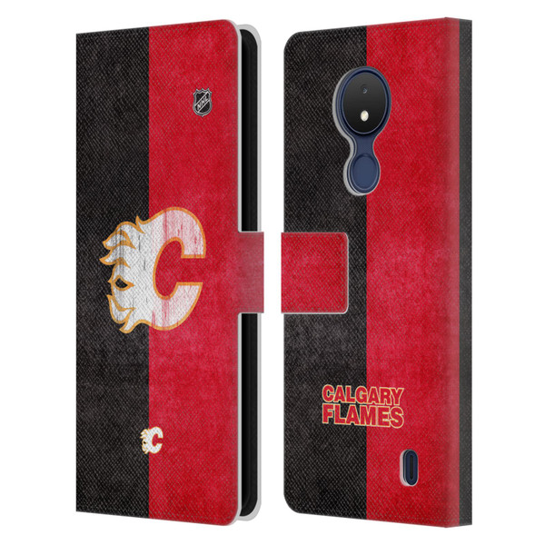 NHL Calgary Flames Half Distressed Leather Book Wallet Case Cover For Nokia C21