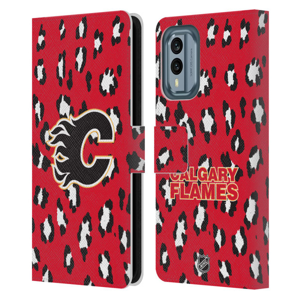 NHL Calgary Flames Leopard Patten Leather Book Wallet Case Cover For Nokia X30