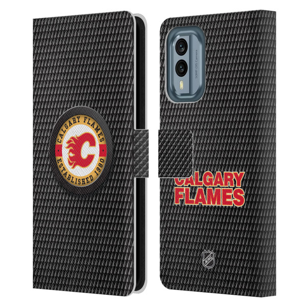 NHL Calgary Flames Puck Texture Leather Book Wallet Case Cover For Nokia X30