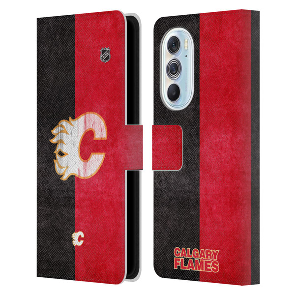 NHL Calgary Flames Half Distressed Leather Book Wallet Case Cover For Motorola Edge X30