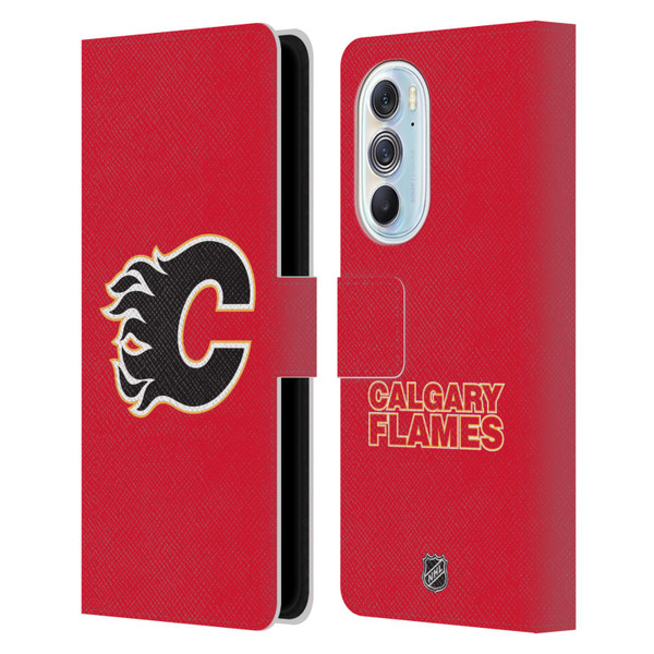 NHL Calgary Flames Plain Leather Book Wallet Case Cover For Motorola Edge X30