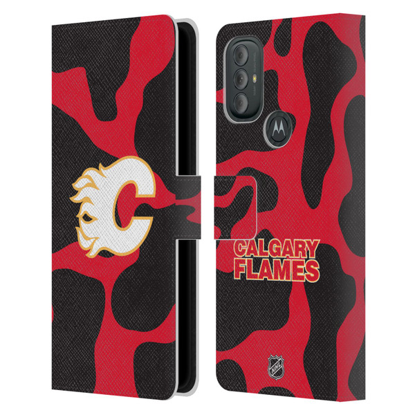 NHL Calgary Flames Cow Pattern Leather Book Wallet Case Cover For Motorola Moto G10 / Moto G20 / Moto G30
