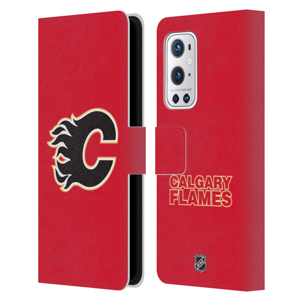 NHL Calgary Flames Plain Leather Book Wallet Case Cover For OnePlus 9 Pro