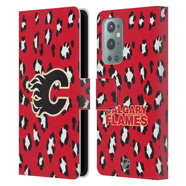 NHL Calgary Flames Leopard Patten Leather Book Wallet Case Cover For OnePlus 9