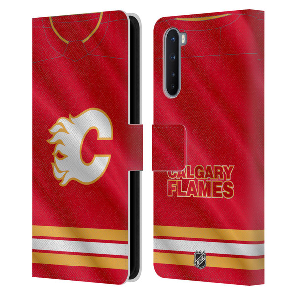 NHL Calgary Flames Jersey Leather Book Wallet Case Cover For OnePlus Nord 5G