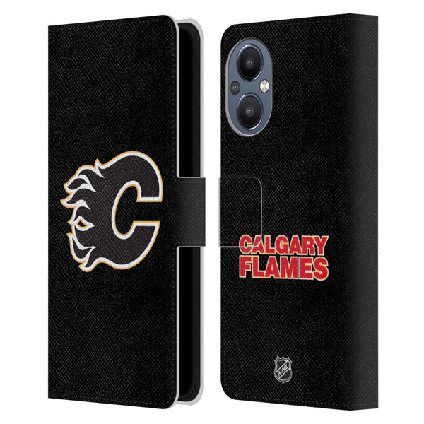 NHL Calgary Flames Plain Leather Book Wallet Case Cover For OnePlus Nord N20 5G