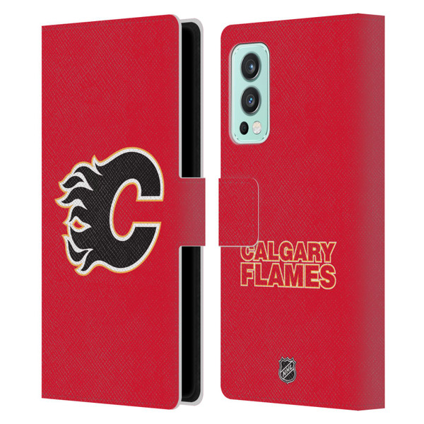 NHL Calgary Flames Plain Leather Book Wallet Case Cover For OnePlus Nord 2 5G