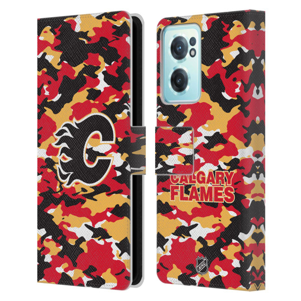 NHL Calgary Flames Camouflage Leather Book Wallet Case Cover For OnePlus Nord CE 2 5G