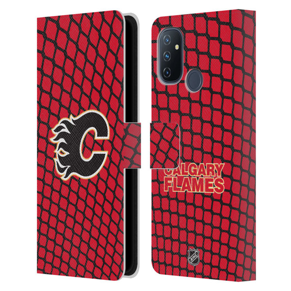 NHL Calgary Flames Net Pattern Leather Book Wallet Case Cover For OnePlus Nord N100