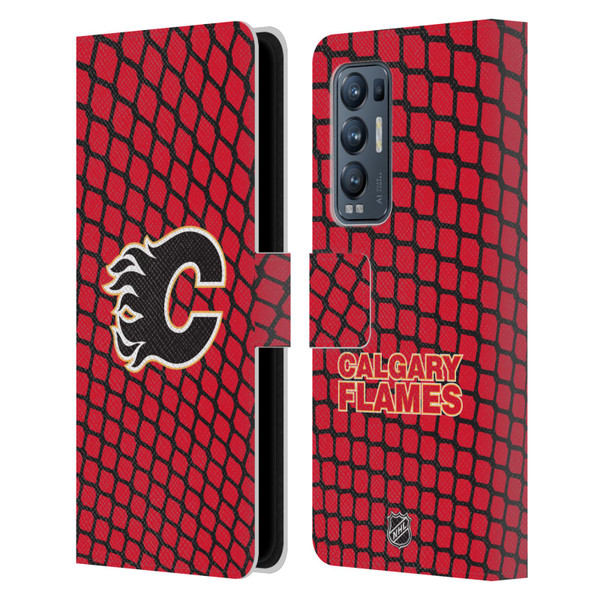 NHL Calgary Flames Net Pattern Leather Book Wallet Case Cover For OPPO Find X3 Neo / Reno5 Pro+ 5G
