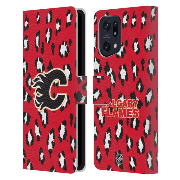 NHL Calgary Flames Leopard Patten Leather Book Wallet Case Cover For OPPO Find X5