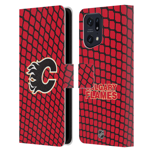 NHL Calgary Flames Net Pattern Leather Book Wallet Case Cover For OPPO Find X5