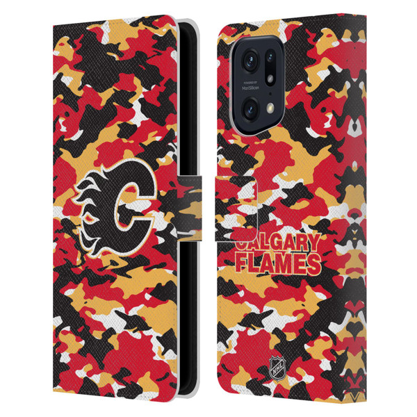 NHL Calgary Flames Camouflage Leather Book Wallet Case Cover For OPPO Find X5 Pro