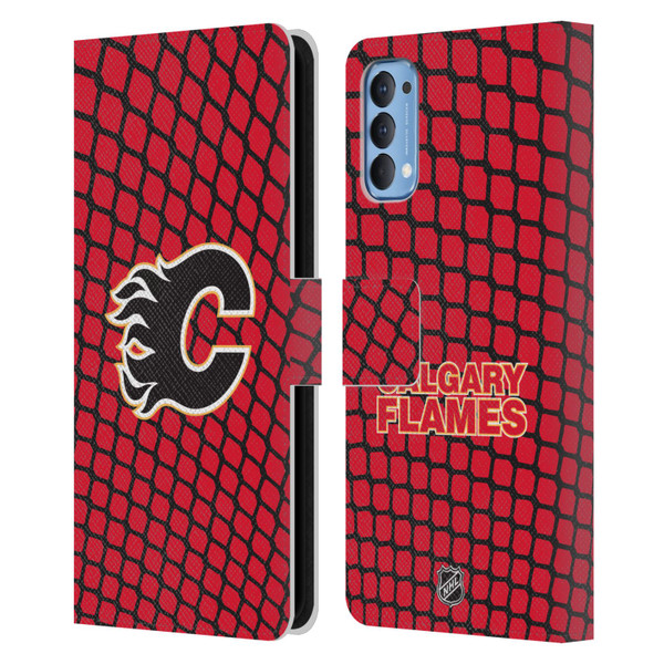 NHL Calgary Flames Net Pattern Leather Book Wallet Case Cover For OPPO Reno 4 5G