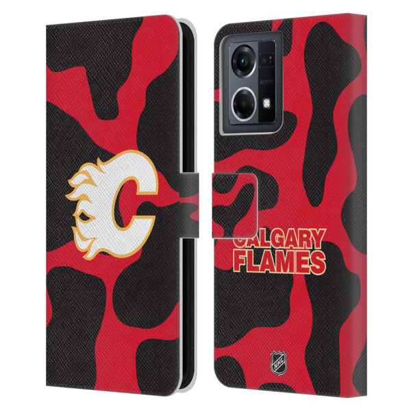 NHL Calgary Flames Cow Pattern Leather Book Wallet Case Cover For OPPO Reno8 4G