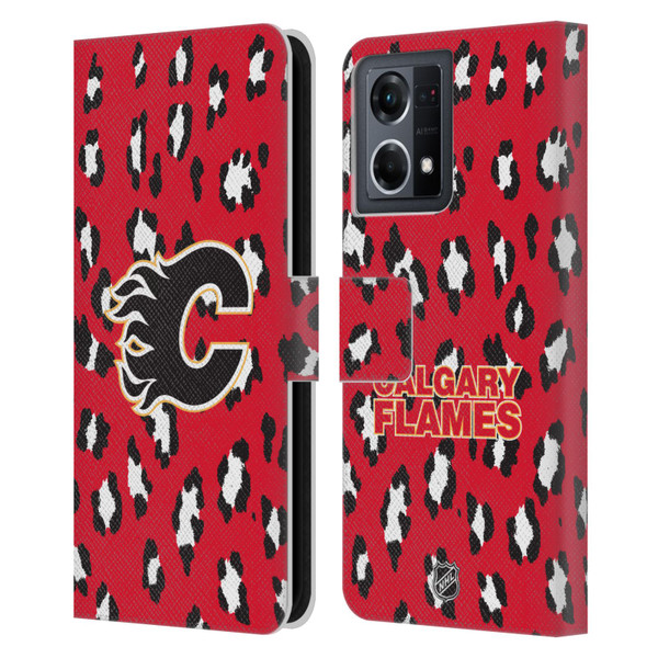 NHL Calgary Flames Leopard Patten Leather Book Wallet Case Cover For OPPO Reno8 4G