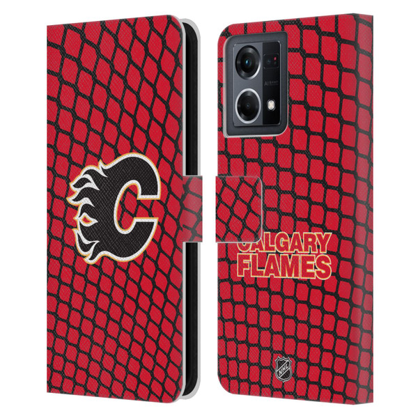 NHL Calgary Flames Net Pattern Leather Book Wallet Case Cover For OPPO Reno8 4G