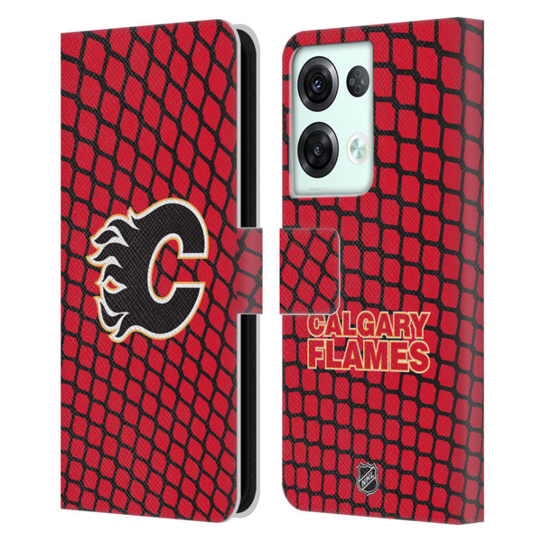 NHL Calgary Flames Net Pattern Leather Book Wallet Case Cover For OPPO Reno8 Pro