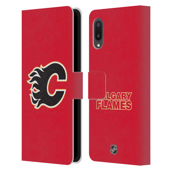 NHL Calgary Flames Plain Leather Book Wallet Case Cover For Samsung Galaxy A02/M02 (2021)