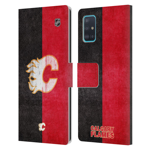 NHL Calgary Flames Half Distressed Leather Book Wallet Case Cover For Samsung Galaxy A51 (2019)