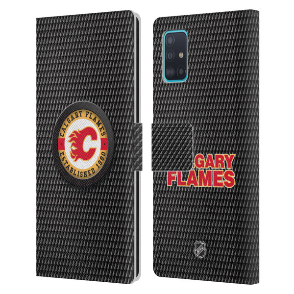 NHL Calgary Flames Puck Texture Leather Book Wallet Case Cover For Samsung Galaxy A51 (2019)
