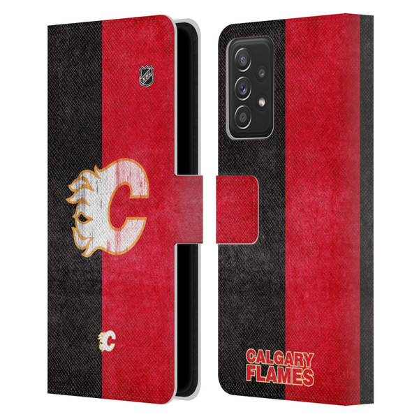 NHL Calgary Flames Half Distressed Leather Book Wallet Case Cover For Samsung Galaxy A52 / A52s / 5G (2021)