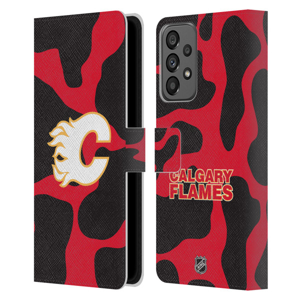 NHL Calgary Flames Cow Pattern Leather Book Wallet Case Cover For Samsung Galaxy A73 5G (2022)