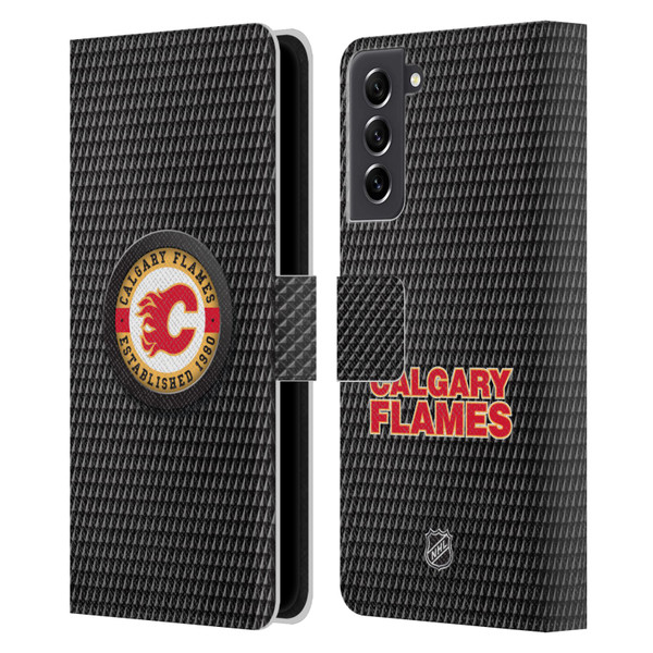 NHL Calgary Flames Puck Texture Leather Book Wallet Case Cover For Samsung Galaxy S21 FE 5G