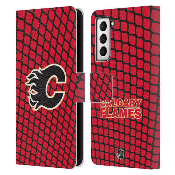 NHL Calgary Flames Net Pattern Leather Book Wallet Case Cover For Samsung Galaxy S21 5G