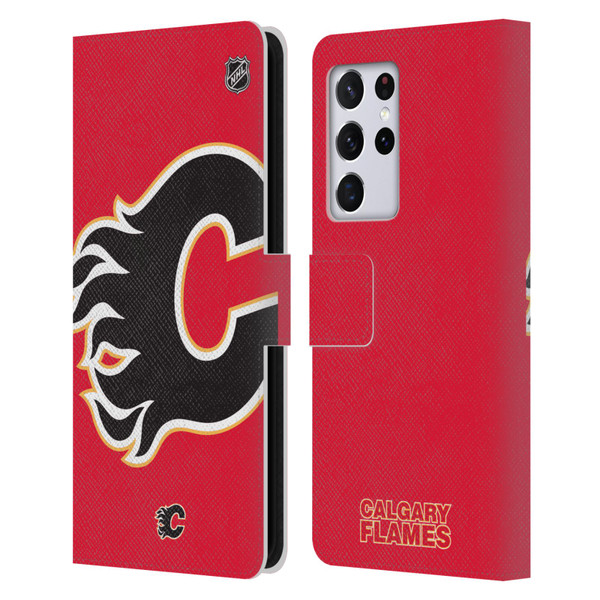 NHL Calgary Flames Oversized Leather Book Wallet Case Cover For Samsung Galaxy S21 Ultra 5G
