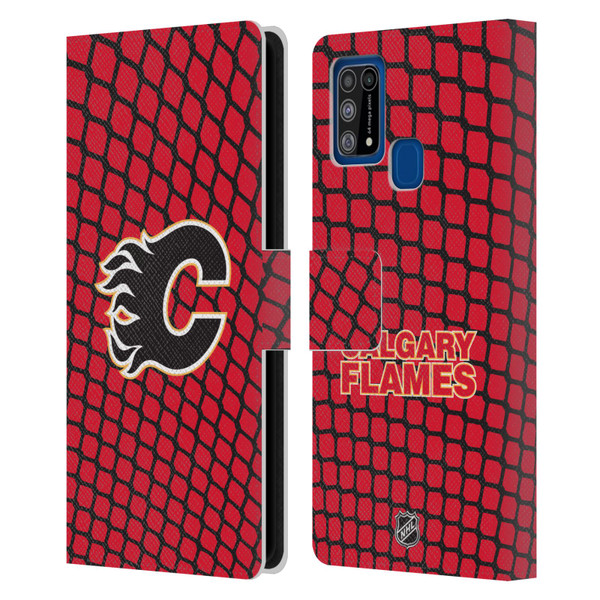NHL Calgary Flames Net Pattern Leather Book Wallet Case Cover For Samsung Galaxy M31 (2020)