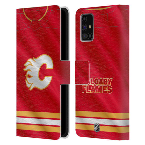 NHL Calgary Flames Jersey Leather Book Wallet Case Cover For Samsung Galaxy M31s (2020)