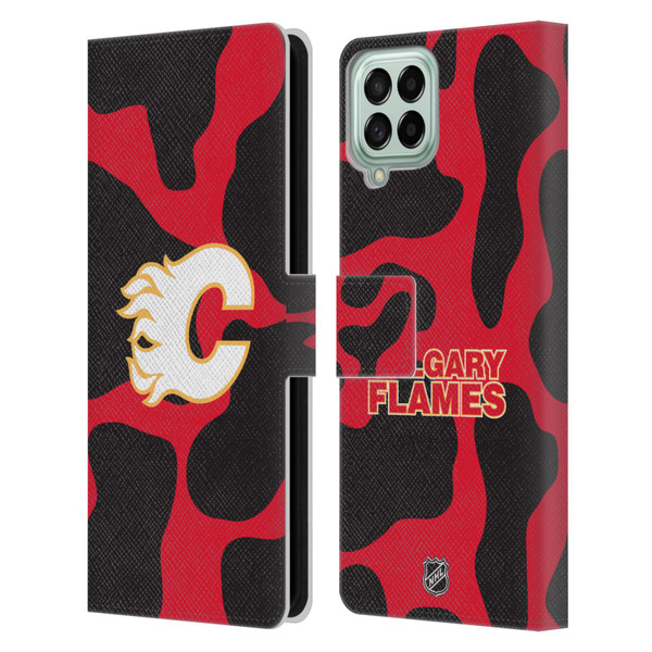 NHL Calgary Flames Cow Pattern Leather Book Wallet Case Cover For Samsung Galaxy M33 (2022)