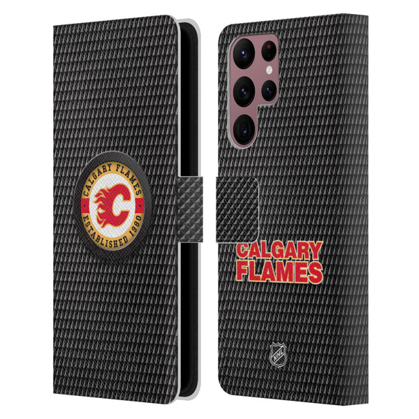 NHL Calgary Flames Puck Texture Leather Book Wallet Case Cover For Samsung Galaxy S22 Ultra 5G