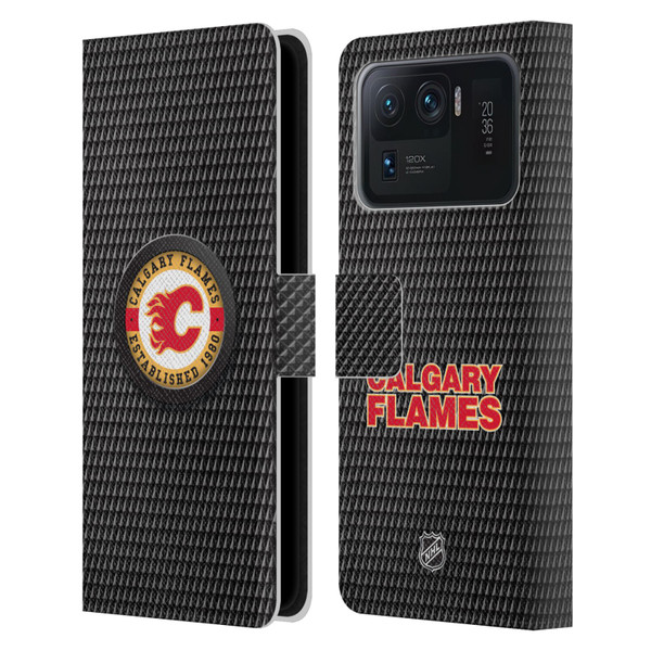 NHL Calgary Flames Puck Texture Leather Book Wallet Case Cover For Xiaomi Mi 11 Ultra