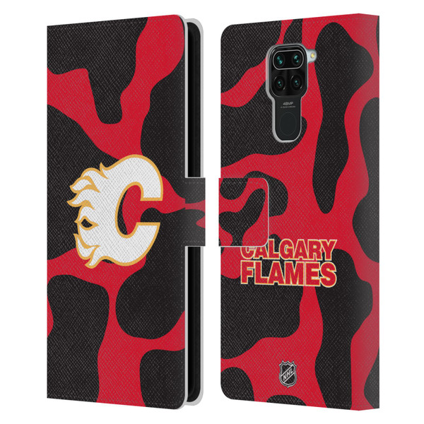 NHL Calgary Flames Cow Pattern Leather Book Wallet Case Cover For Xiaomi Redmi Note 9 / Redmi 10X 4G
