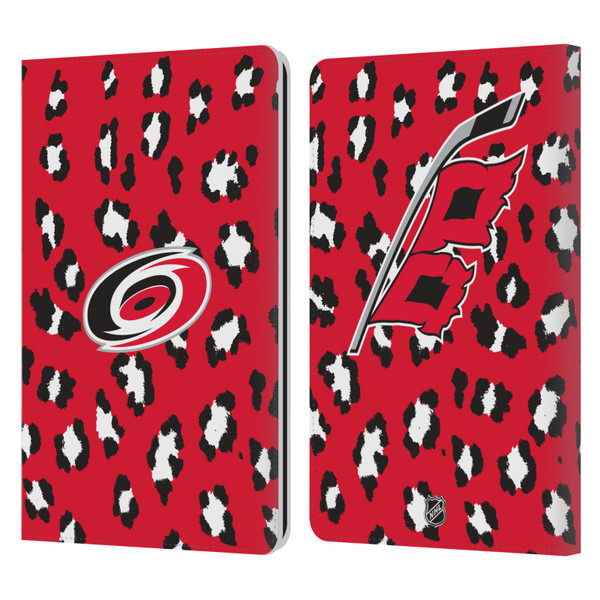 NHL Carolina Hurricanes Leopard Patten Leather Book Wallet Case Cover For Amazon Kindle Paperwhite 1 / 2 / 3