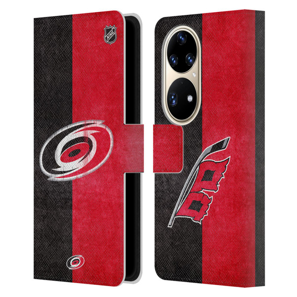 NHL Carolina Hurricanes Half Distressed Leather Book Wallet Case Cover For Huawei P50 Pro