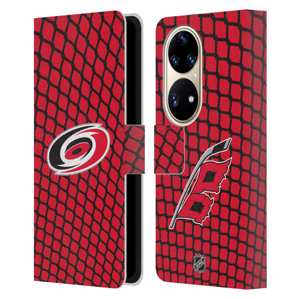 NHL Carolina Hurricanes Net Pattern Leather Book Wallet Case Cover For Huawei P50 Pro