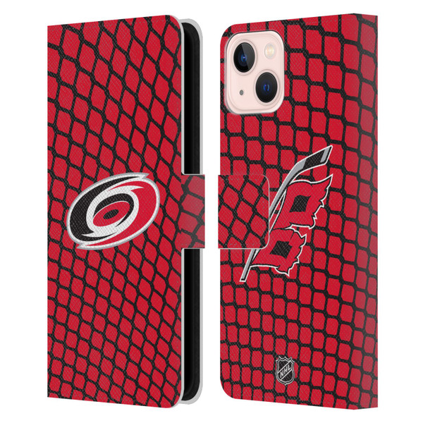 NHL Carolina Hurricanes Net Pattern Leather Book Wallet Case Cover For Apple iPhone 13